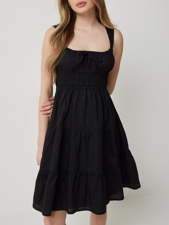 Ardene Dresses & Skirts - (NWT) Ardene - black cotton poplin tiered midi dress (Large)